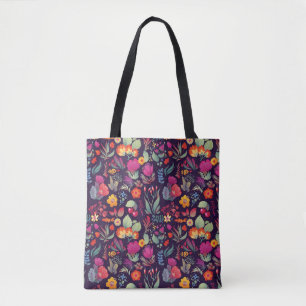 Decorative Flowers: Seamless Vintage Doodle Tote Bag