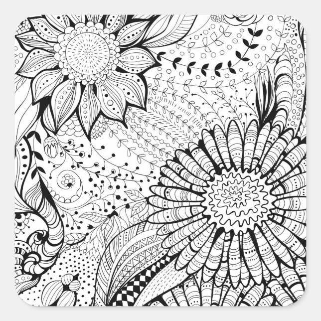 Decorative flowers square sticker (Front)