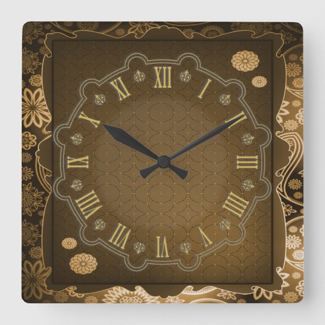 Decorative flowers square wall clock (Front)