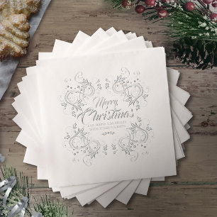 Decorative foliage border Merry Christmas Foil Napkins