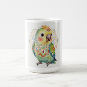 Decorative Folk‑Art Parrot Illustration Coffee Mug