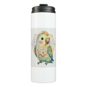 Decorative Folk‑Art Parrot Illustration  Thermal Tumbler