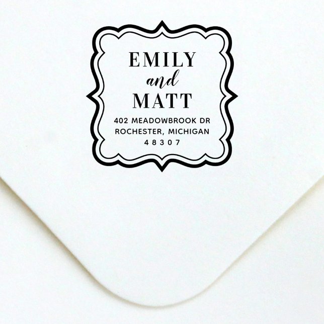 Decorative Frame Couple Wedding Address Self-inking Stamp (Creator Uploaded)