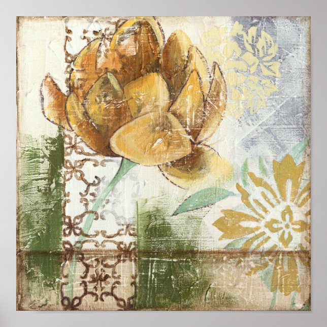 Decorative Fresco Design with Globe Flower Poster (Front)