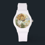 Decorative Fresco Design with Globe Flower Watch<br><div class="desc">This decorative fresco design by Megan Meagher features a globe flower. An abstract background surrounds the flower,  creating a surreal vibe that contrasts with the realistic flower.</div>