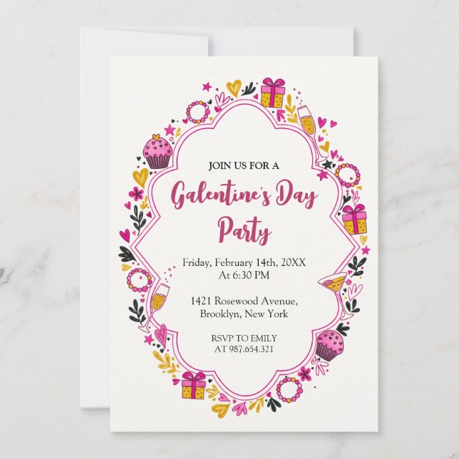 Decorative Galentines Invitation Oval Frame (Front)