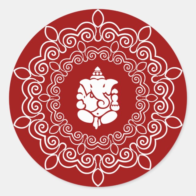 Decorative Ganesha Design Classic Round Sticker (Front)