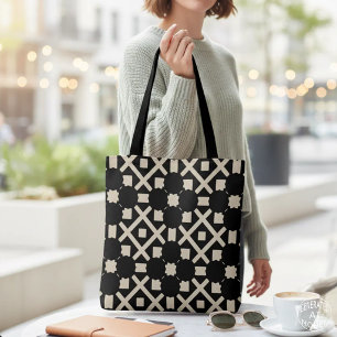 Decorative Geometric Black and Beige Pattern Chic Tote Bag