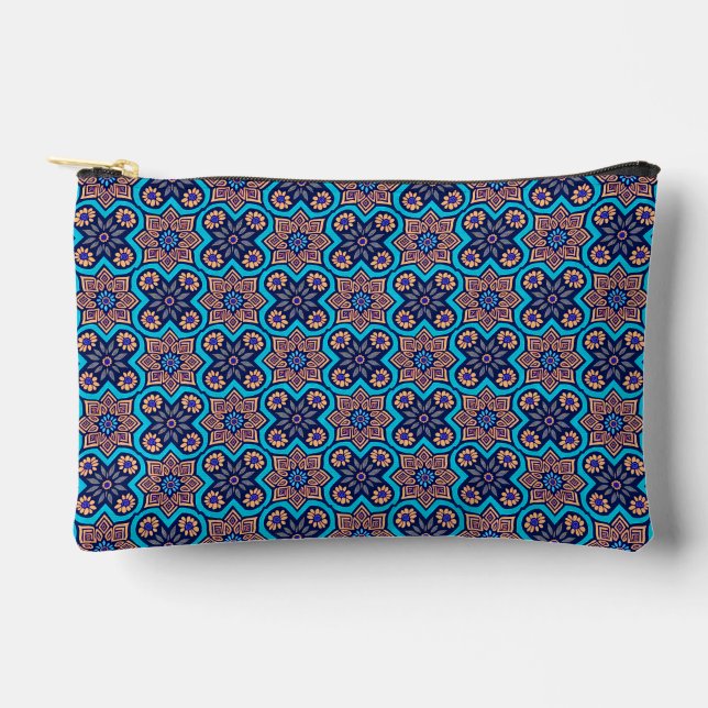 Decorative Geometric Floral Pattern Accessory Pouch (Front)