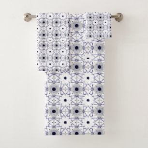 Decorative geometric patterned on white background bath towel set