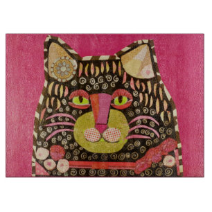 Decorative Glass Cutting Board with Diva Cat