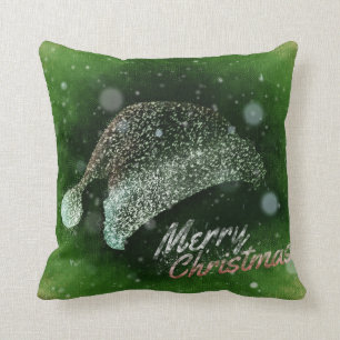 Decorative Glitter Santa Hat Merry Christmas Cushion