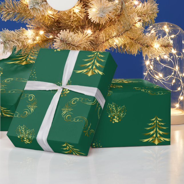 Decorative Gold and Green Christmas Wrapping Paper (Holidays)