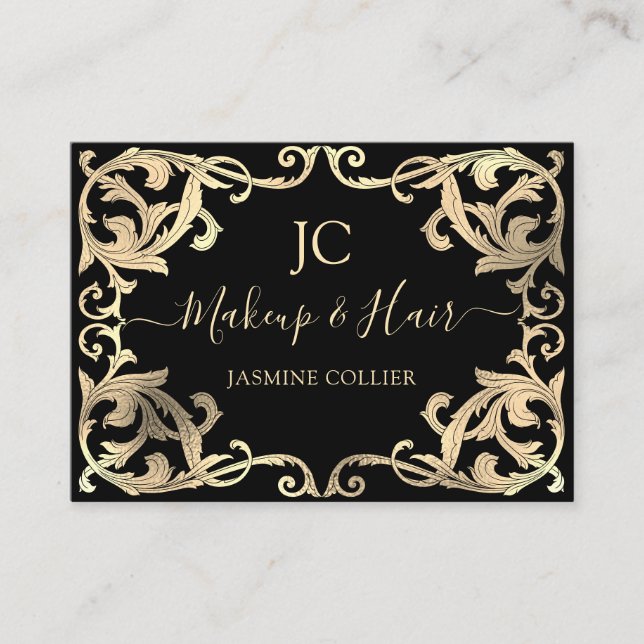 Decorative Gold Baroque Damask Frame Border Business Card (Front)