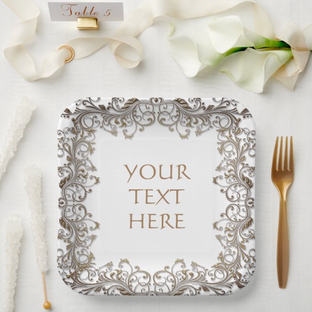 Decorative Gold Design Your Own  Paper Plate (Wedding)