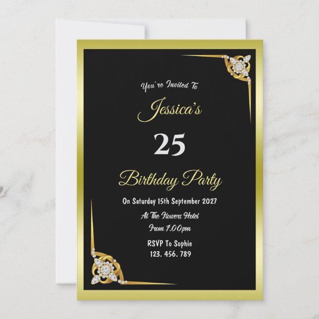 Decorative Gold & Diamonds Birthday Invitation (Front)