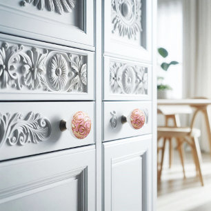 Decorative Gold Filigree on Pretty Pink Orb Ceramic Knob