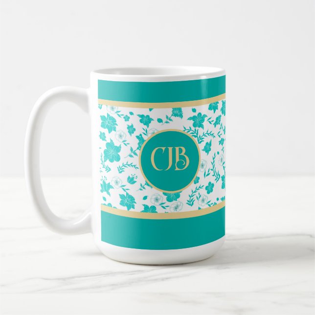 Decorative Gold Floral White Tea Coffee Mug (Left)