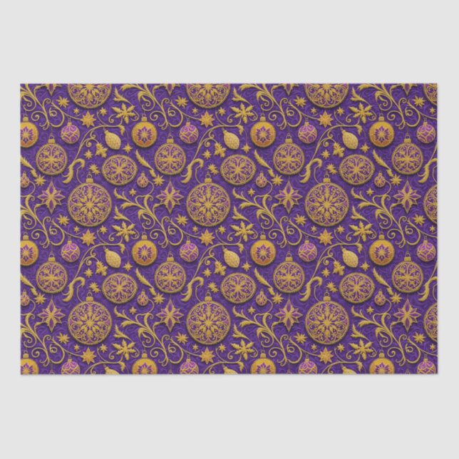 Decorative Gold Outlined Christmas Ornaments Tissue Paper (Front)