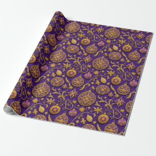 Decorative Gold Outlined Christmas Ornaments Wrapping Paper