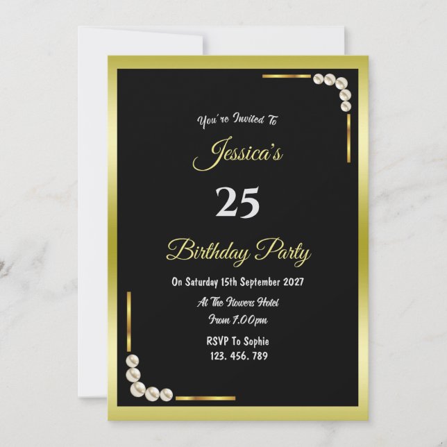 Decorative Gold & Pearls Birthday Invitation (Front)