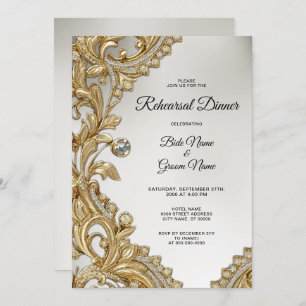 Decorative Gold Rehearsal Dinner Invitation