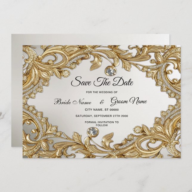 Decorative Gold Save The Date (Front/Back)