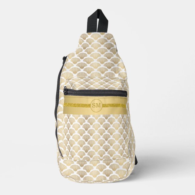 Decorative Gold Sea Shells Personalised Sling Bag (Front)