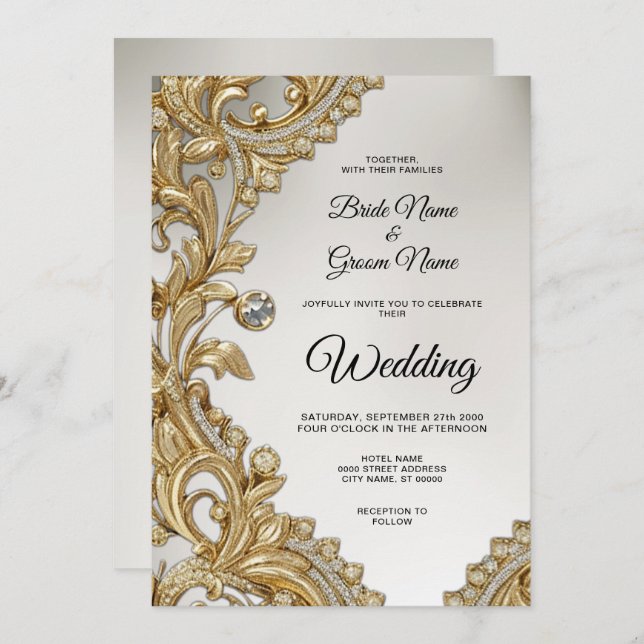 Decorative Gold Wedding Invitation (Front/Back)