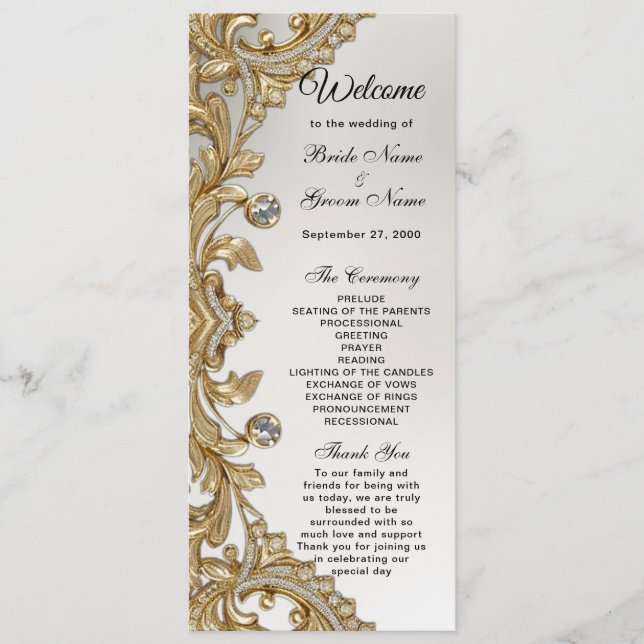 Decorative Gold Wedding Programme (Front)