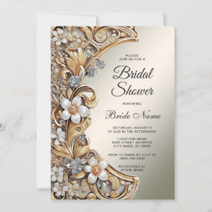 Decorative Gold White Floral Bridal Shower Invitation