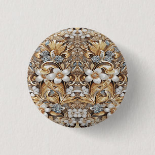 Decorative Gold White Floral Button