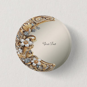 Decorative Gold White Floral Button