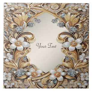 Decorative Gold White Floral Ceramic Tile