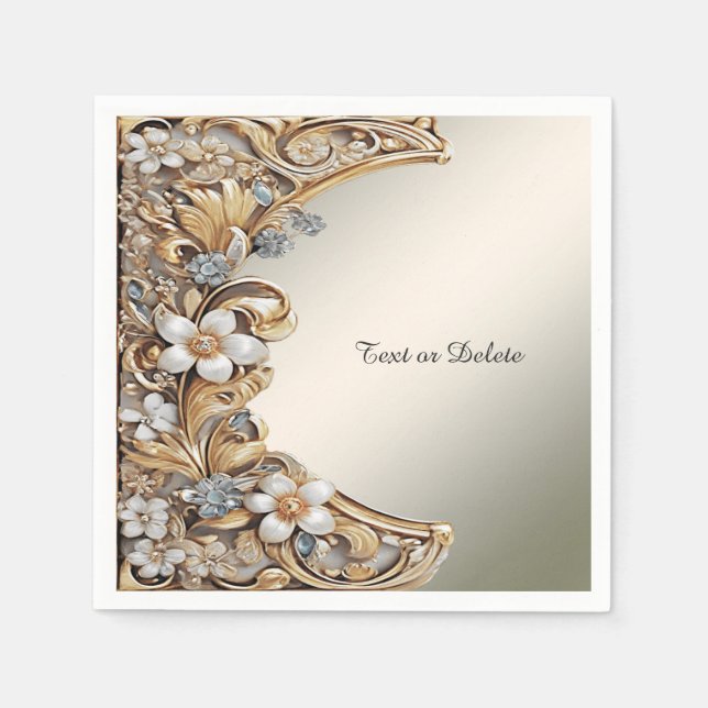 Decorative Gold White Floral Napkins (Front)