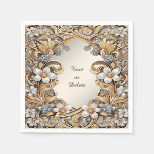 Decorative Gold White Floral Napkins