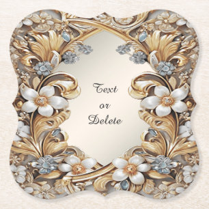 Decorative Gold White Floral Paper Coaster