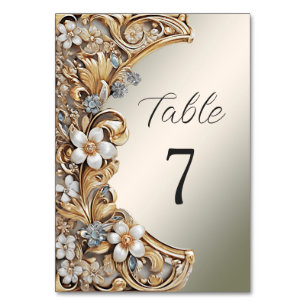 Decorative Gold White Floral Table Number