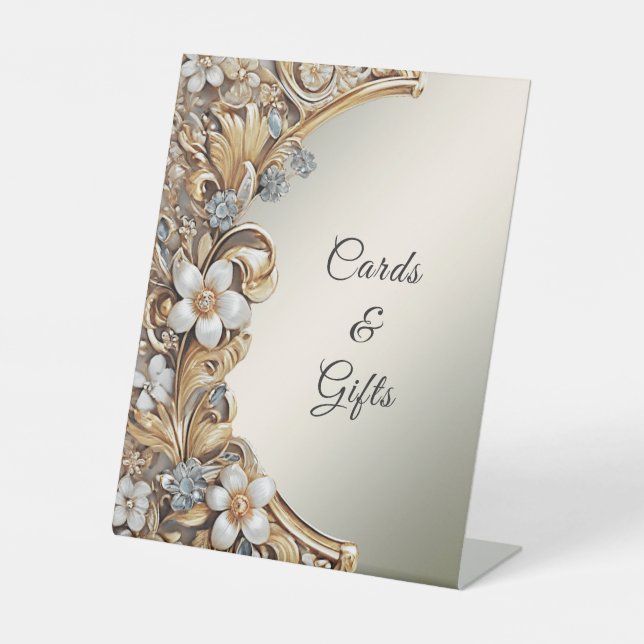Decorative Gold White Floral Tabletop Signs (Front)