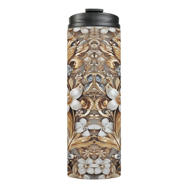 Decorative Gold White Floral Thermal Tumbler (Front)