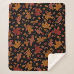 Decorative Golden Autumn Leaves on Custom Black Sherpa Blanket
