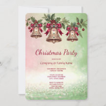 Decorative Golden Bells Christmas Party Invitation
