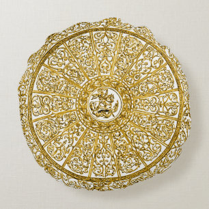 Decorative Golden Dawn Gold Mandala Round Pillow