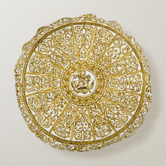 Decorative Golden Dawn Gold Mandala Round Pillow