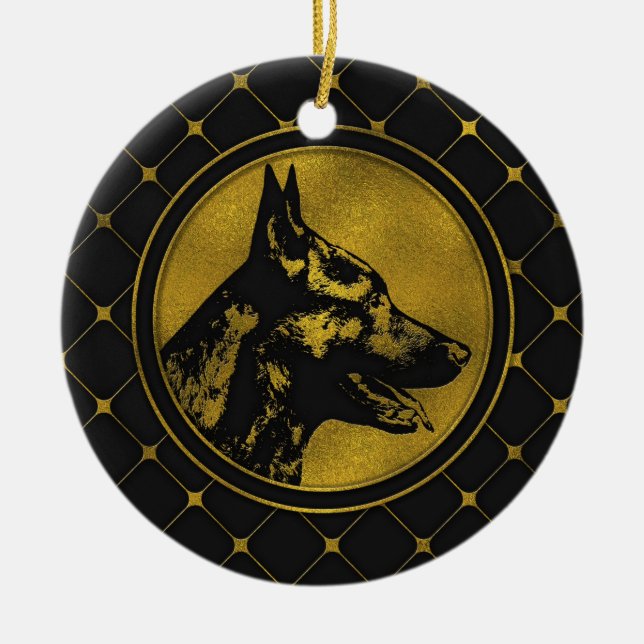 Decorative Golden Dutch Shepherd Design Ceramic Tree Decoration (Front)