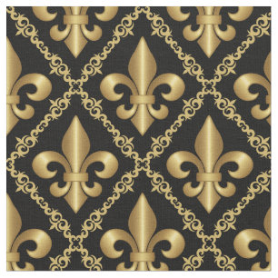 Decorative Golden Fleur-de-Lis Pattern Fabric