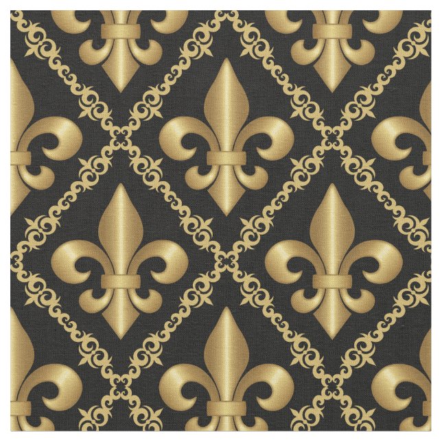 Decorative Golden Fleur-de-Lis Pattern Fabric (Close Up)