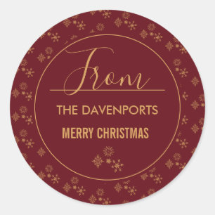 Decorative Golden Snowflakes Christmas Pattern Classic Round Sticker