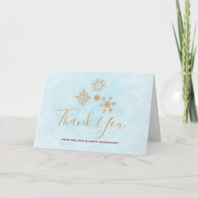 Decorative Golden Snowflakes Christmas Thank You Card (Front)