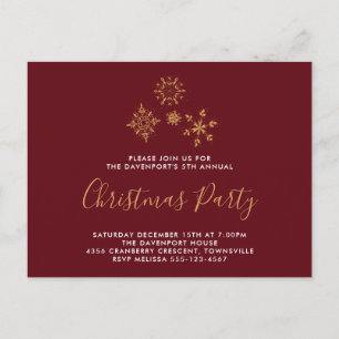 Decorative Golden Snowflakes Holiday Party Invite Postcard